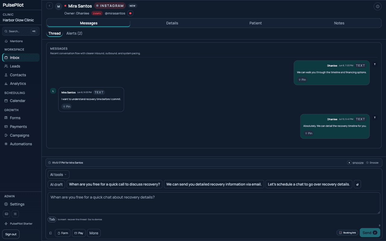 Conversation view with AI draft controls